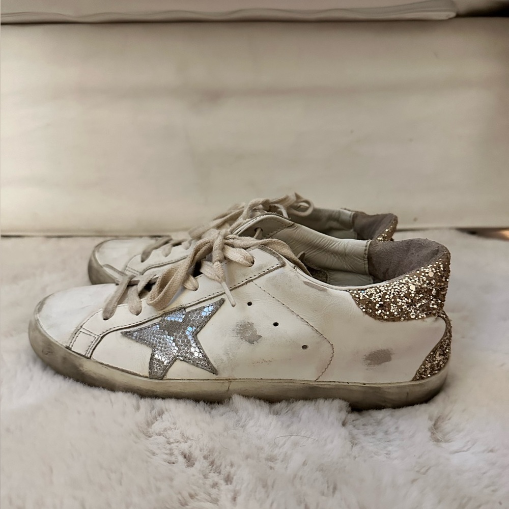 Golden Goose - Women's Super-Star with silver leather star and snake print shoes